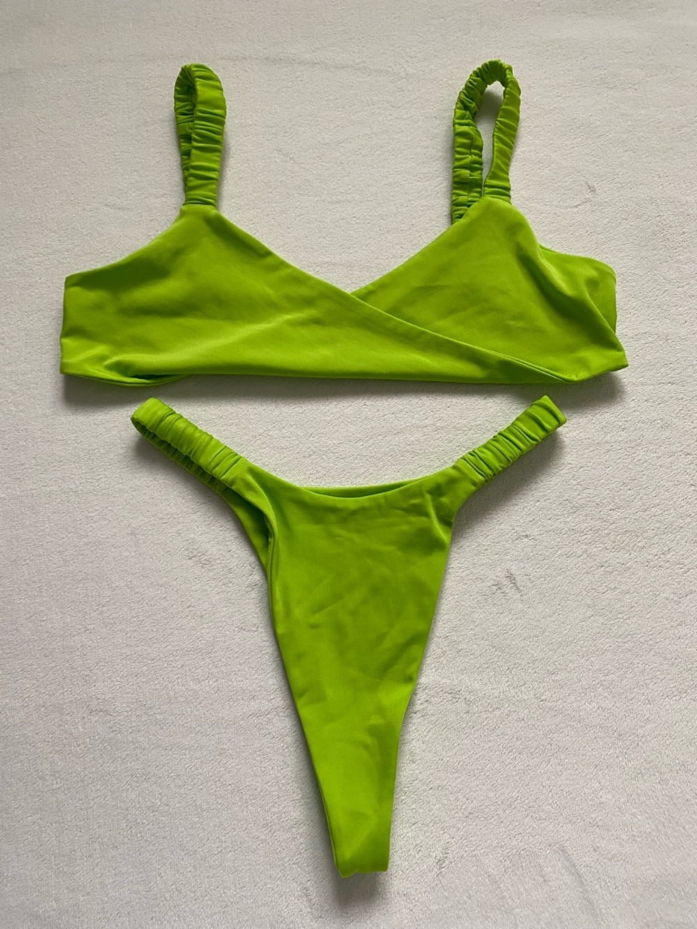 NEENA Swim Lime Ruched Strap Bikini Set